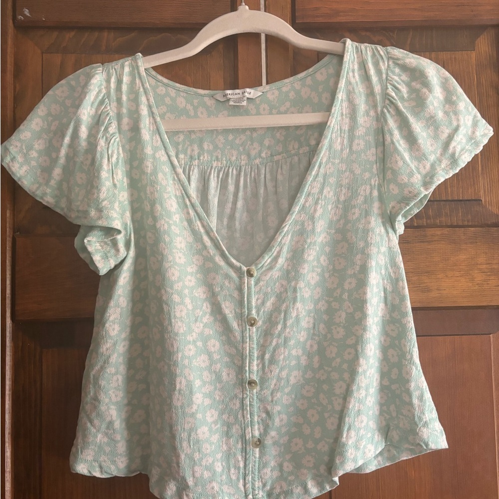 American Eagle Outfitters Mint Floral Blouse